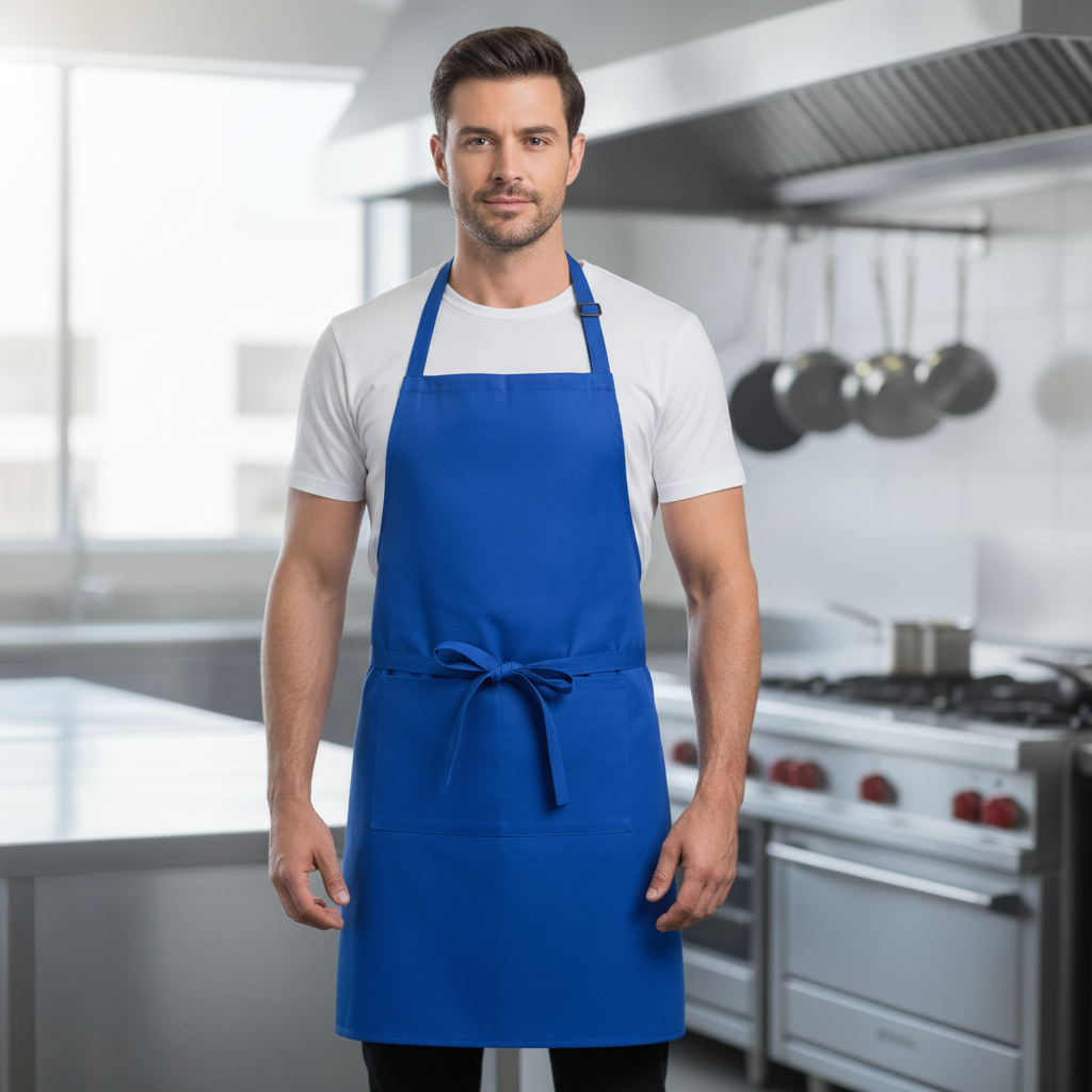 Polycotton Royal Blue Butcher's Bib Apron for Professional Kitchens
