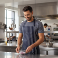 Polycotton Blue Butcher's Stripe Pocket Bib Apron for Kitchen Use