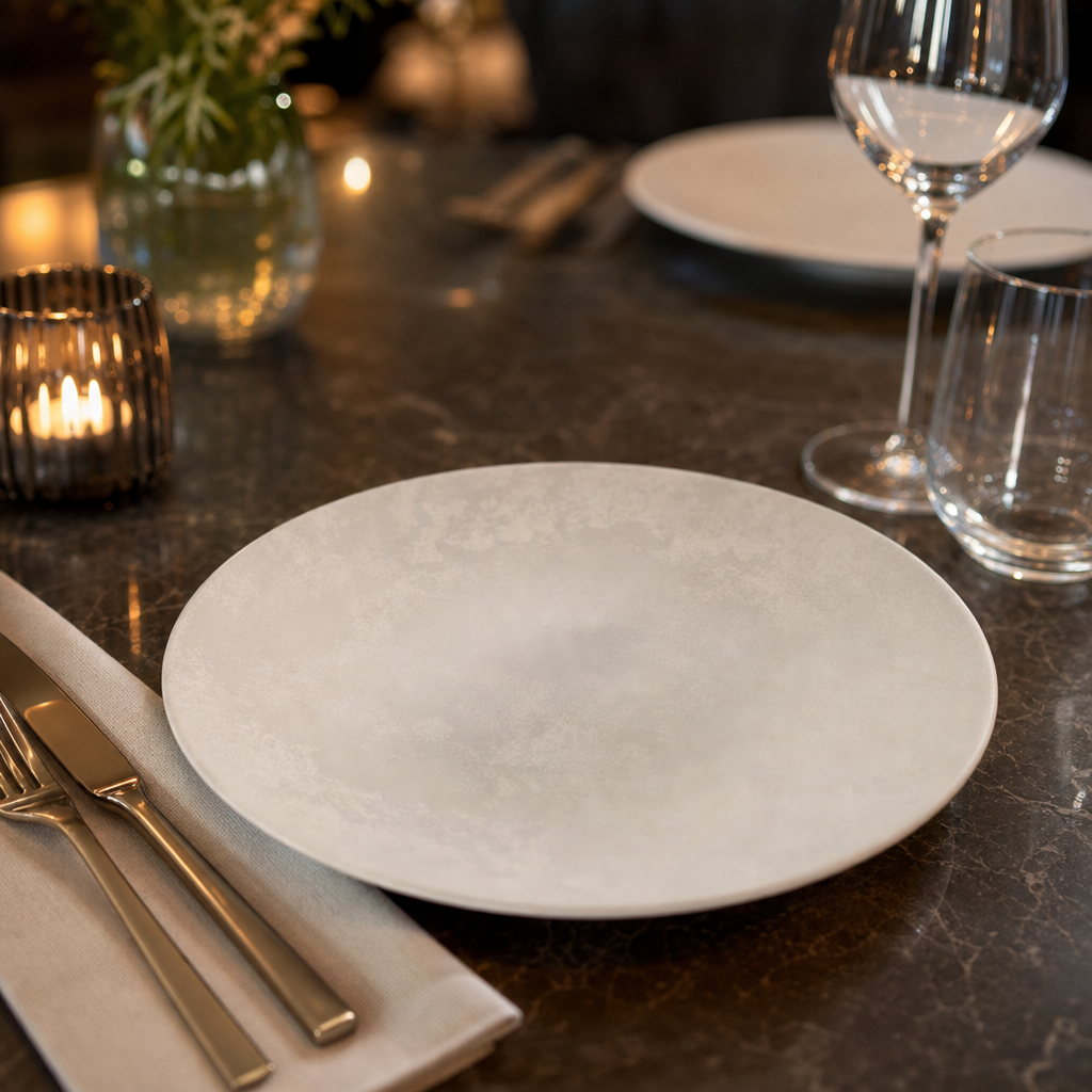 Crushed Velvet Coupe Plates 255mm Bone China for Elegant Dining (Pack of 6)