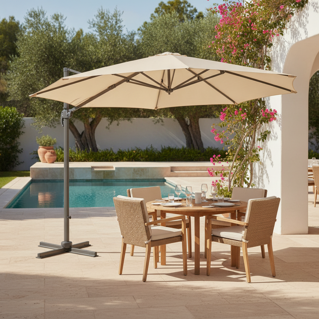 Metal Cream Heavy Duty Parasol 3.5m for Outdoor Spaces