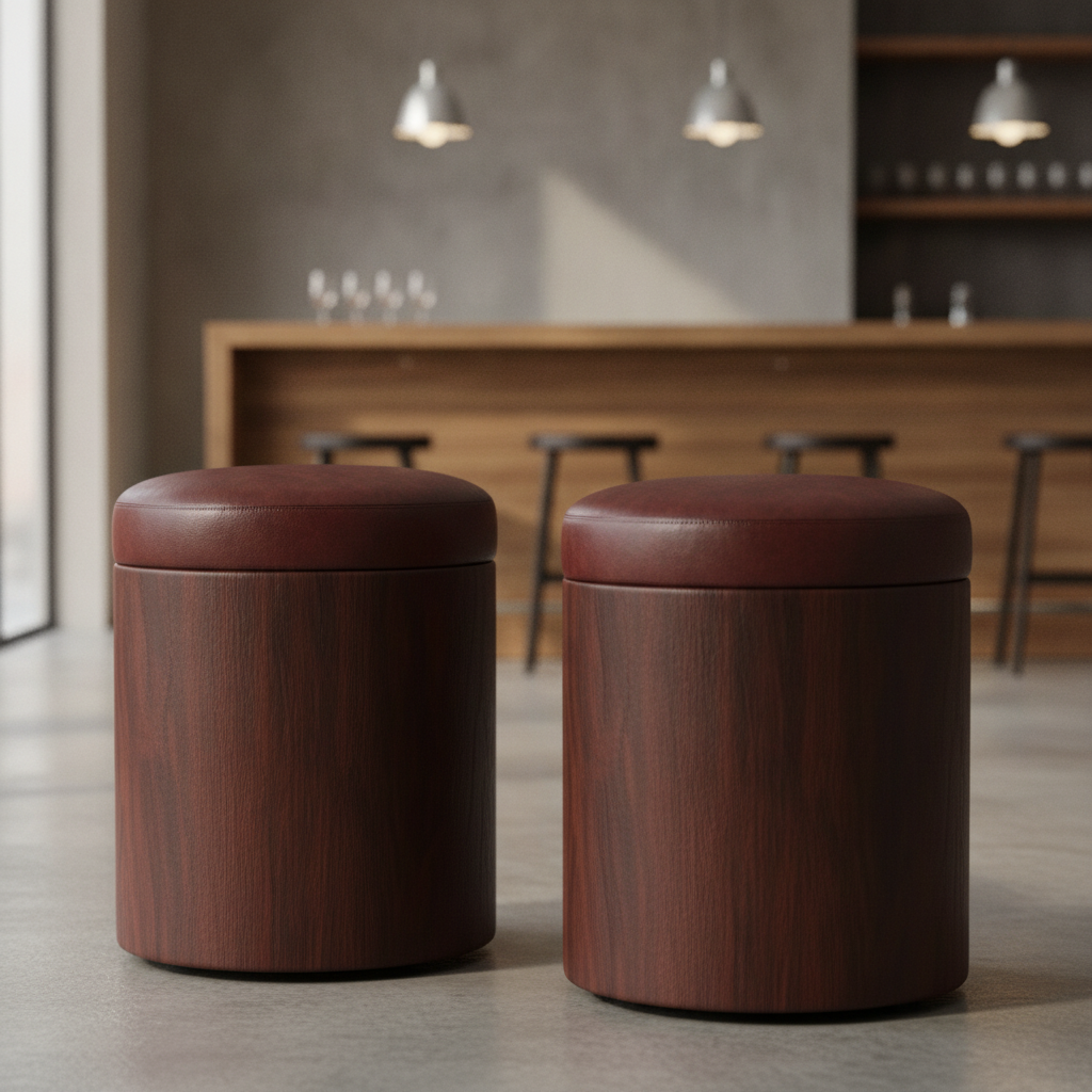 Rubber Wood Cylinder Bar Stools 470x350mm for Cafés & Restaurants (Pack of 2)