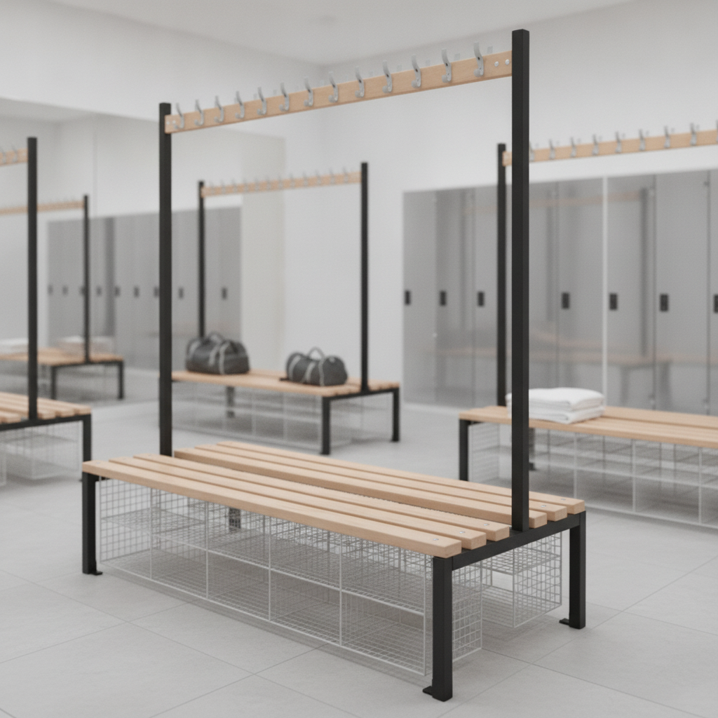 Powder Coated Steel Double-Sided Island Seating for Changing Rooms