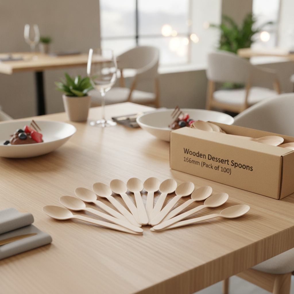 Wooden Dessert Spoons 166mm for Eco-Friendly Dining (Pack of 100)