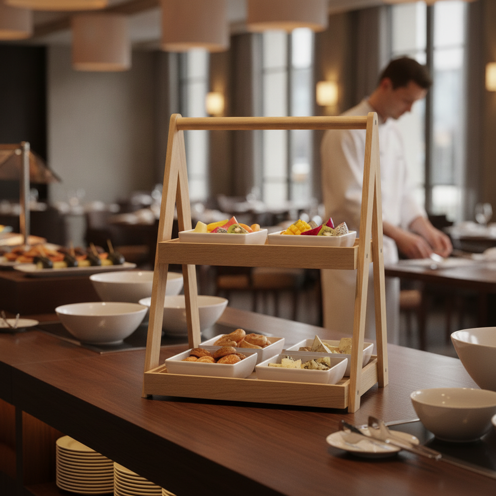 Oak Wooden Two-Tier Tray 445mm for Buffet Displays