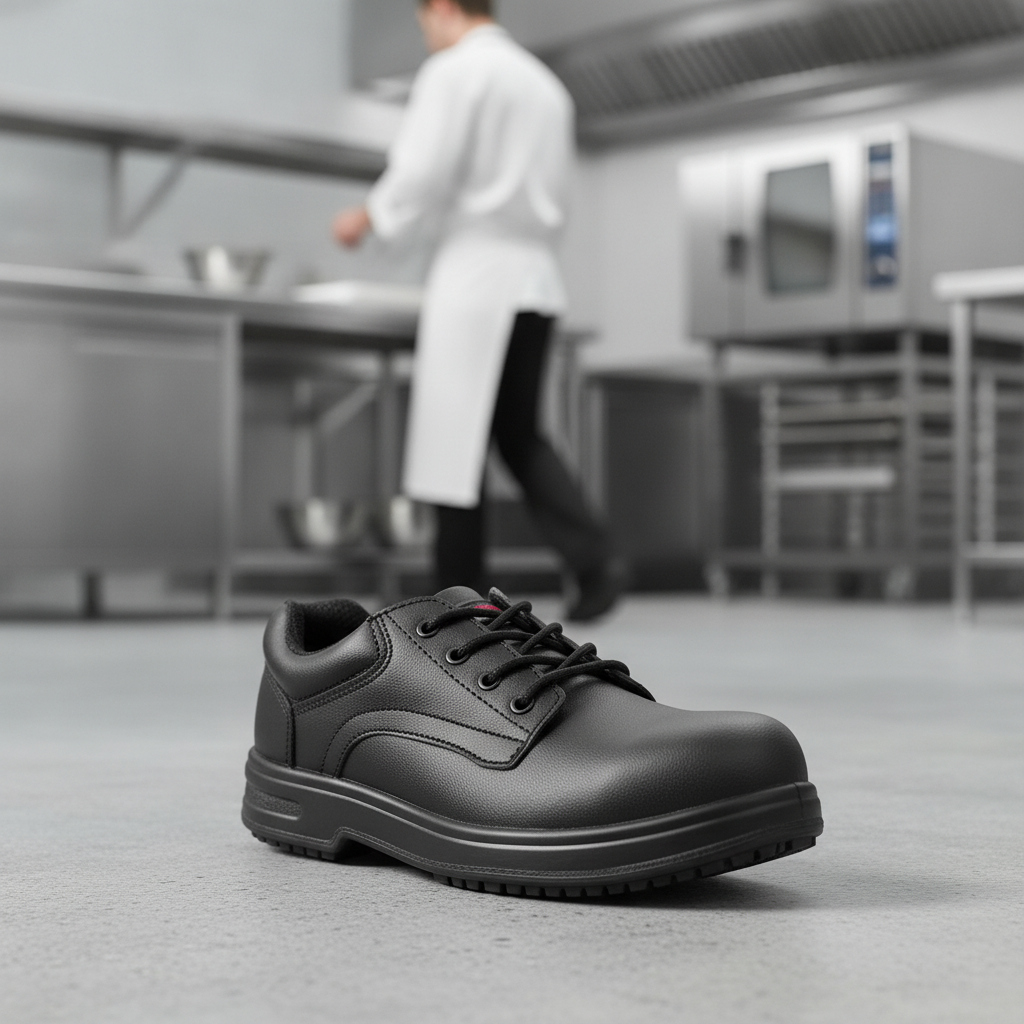 Microfibre Black Safety Shoes with Steel Toe Cap for Hospitality