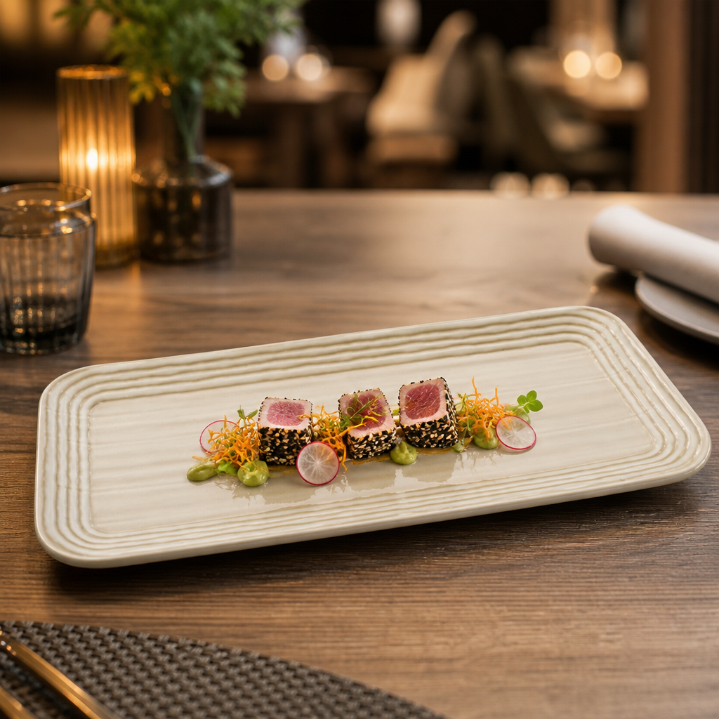 Norse Linen Organic Coupe Rectangular Platter 338x155mm China for Professional Use (Pack of 6)