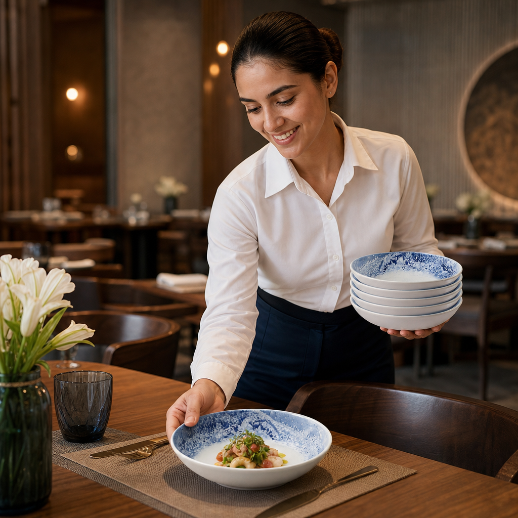 Walled Bowls Blue Vitrified Ceramic for Hospitality (Pack of 6)