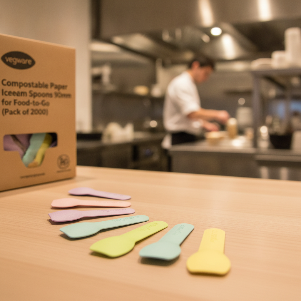 Compostable Paper Ice Cream Spoons 90mm for Food-to-Go (Pack of 2000)
