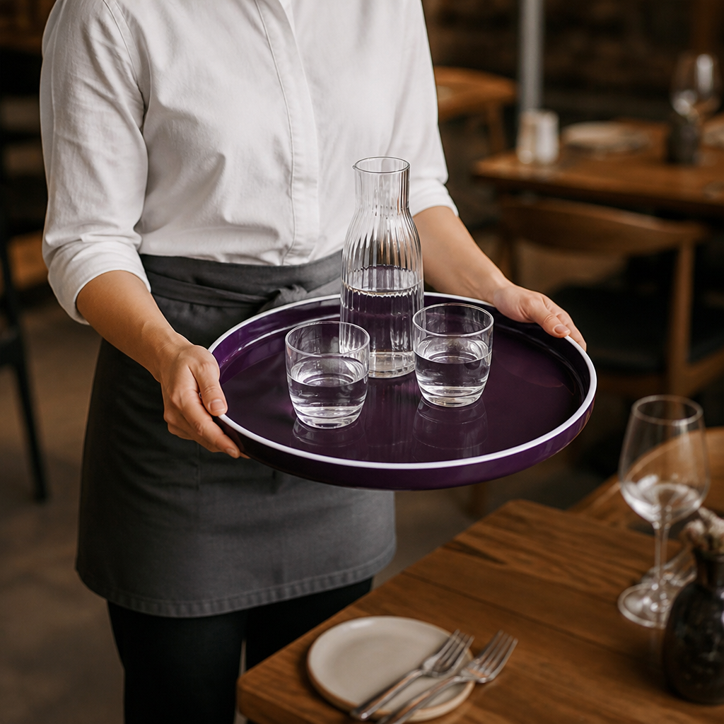 Round Stacking Trays in Damson Purple for Hospitality Environments - Pack of 12