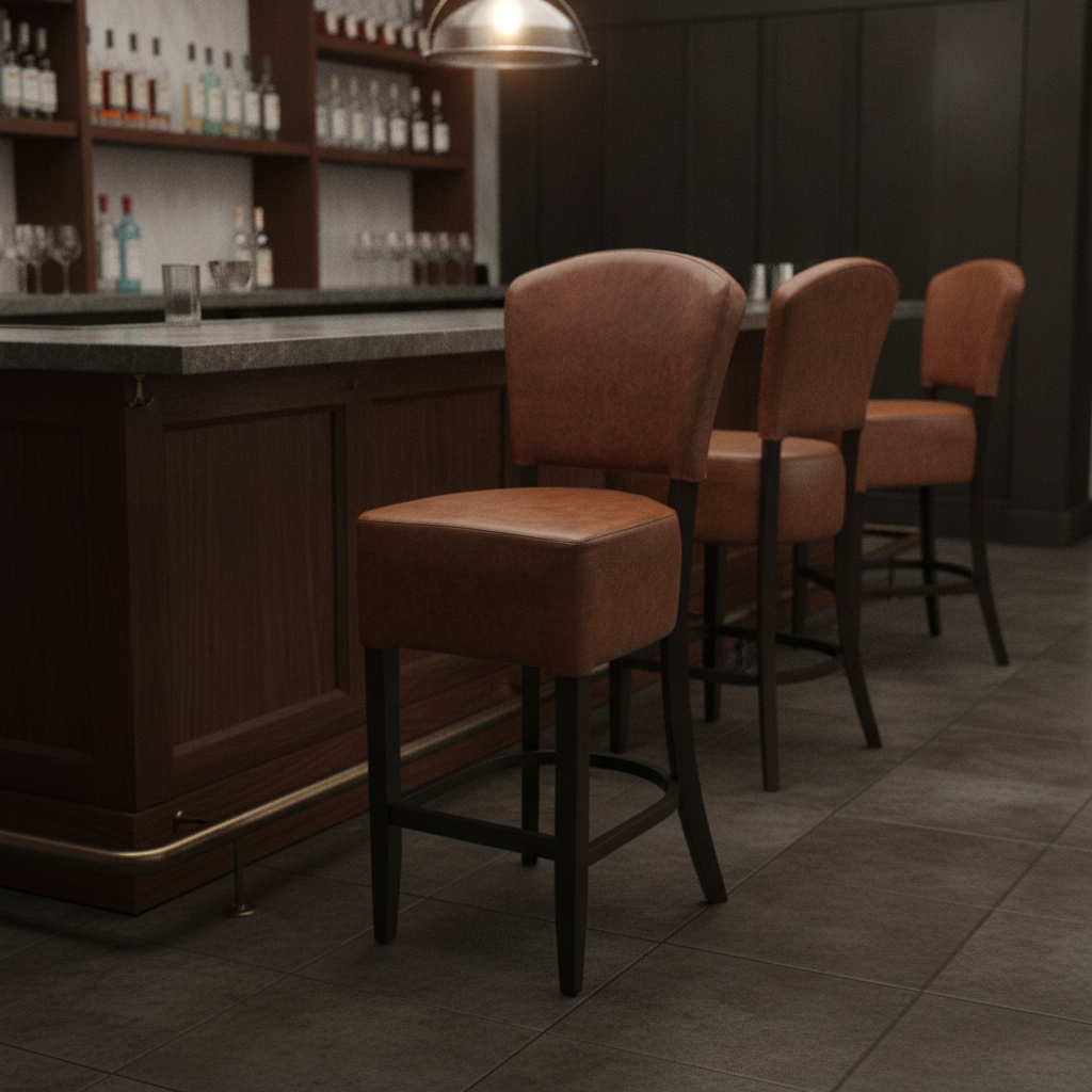 Faux Leather Bar Chair in Dark Walnut 1175mm for Commercial Spaces