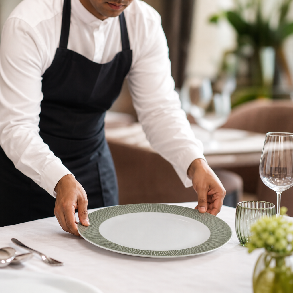 Footed Plates 305mm Vitrified Ceramic for Restaurants (Pack of 12)