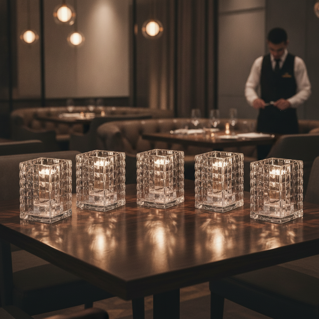 Clear Glass Optic Block Lamp 67mm x 95mm for Event Venues (Pack of 6)