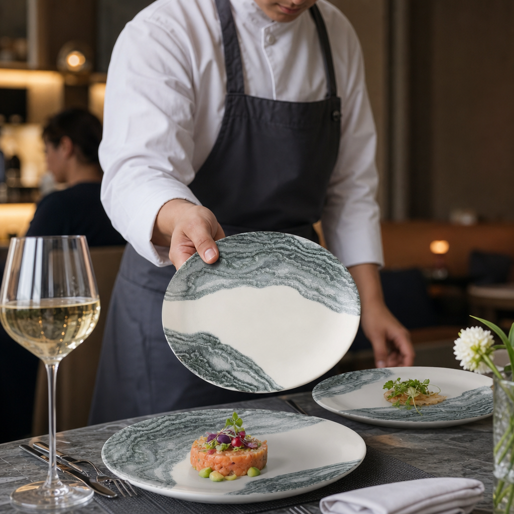 Vitrified Coupe Plates 220mm Black Vitrified Ceramic for Modern Hospitality (Pack of 12)
