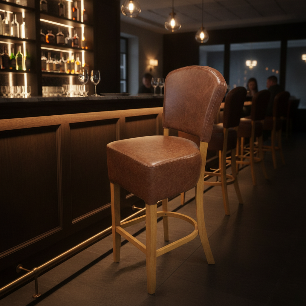 Faux Leather Bar Chair with Soft Oak Finish 1175mm for Commercial Use