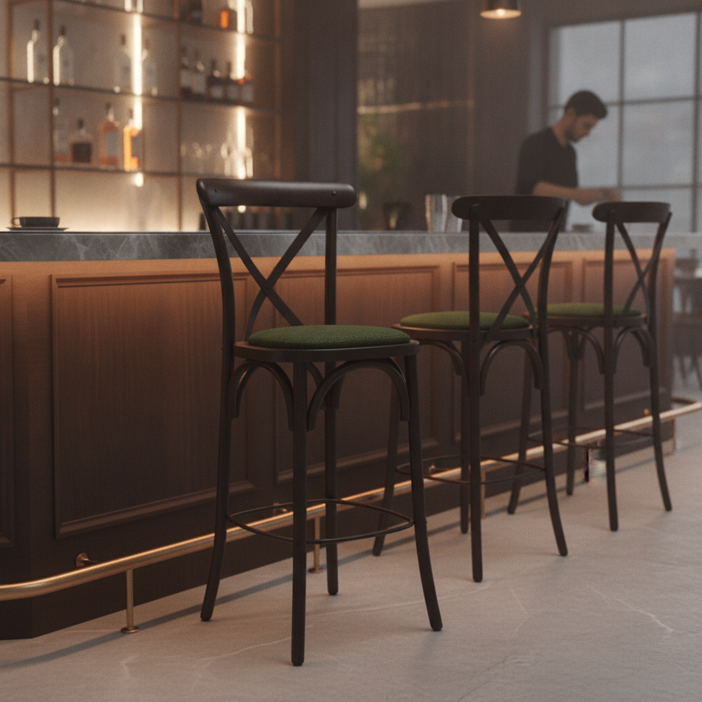 Rubber Wood Bar Chair with Padded Seat 1180mm for Stylish Seating