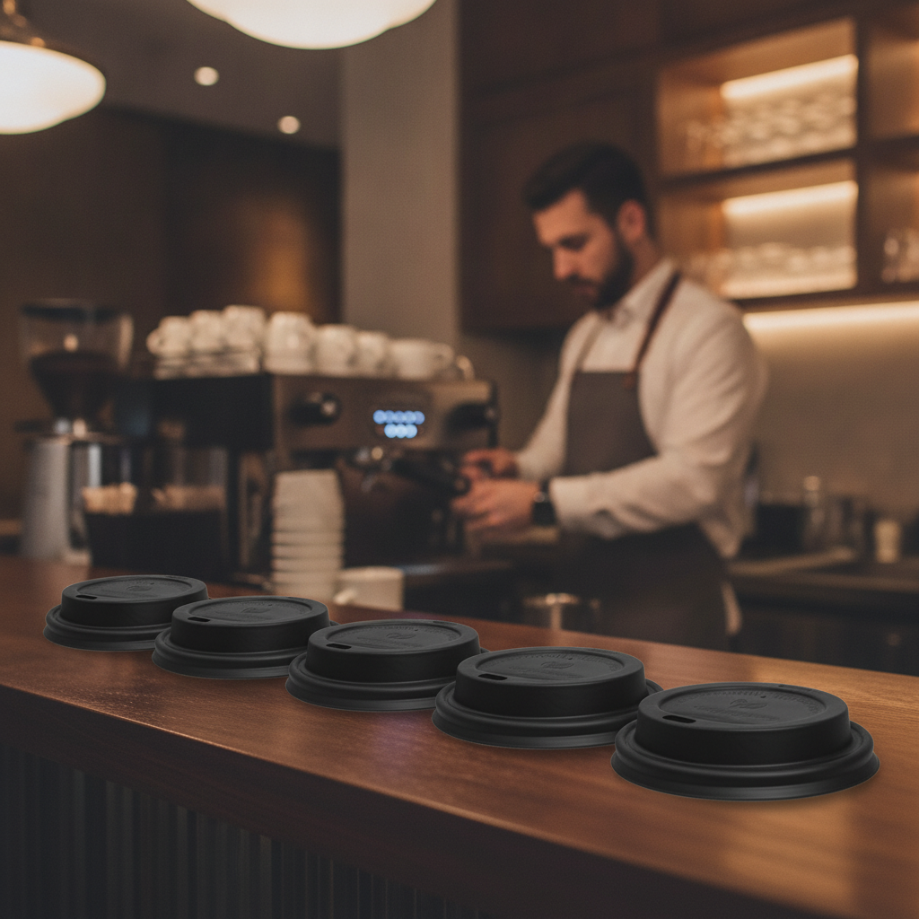 CPLA Hot Cup Lids Black for Sustainable Serving (Pack of 1000)