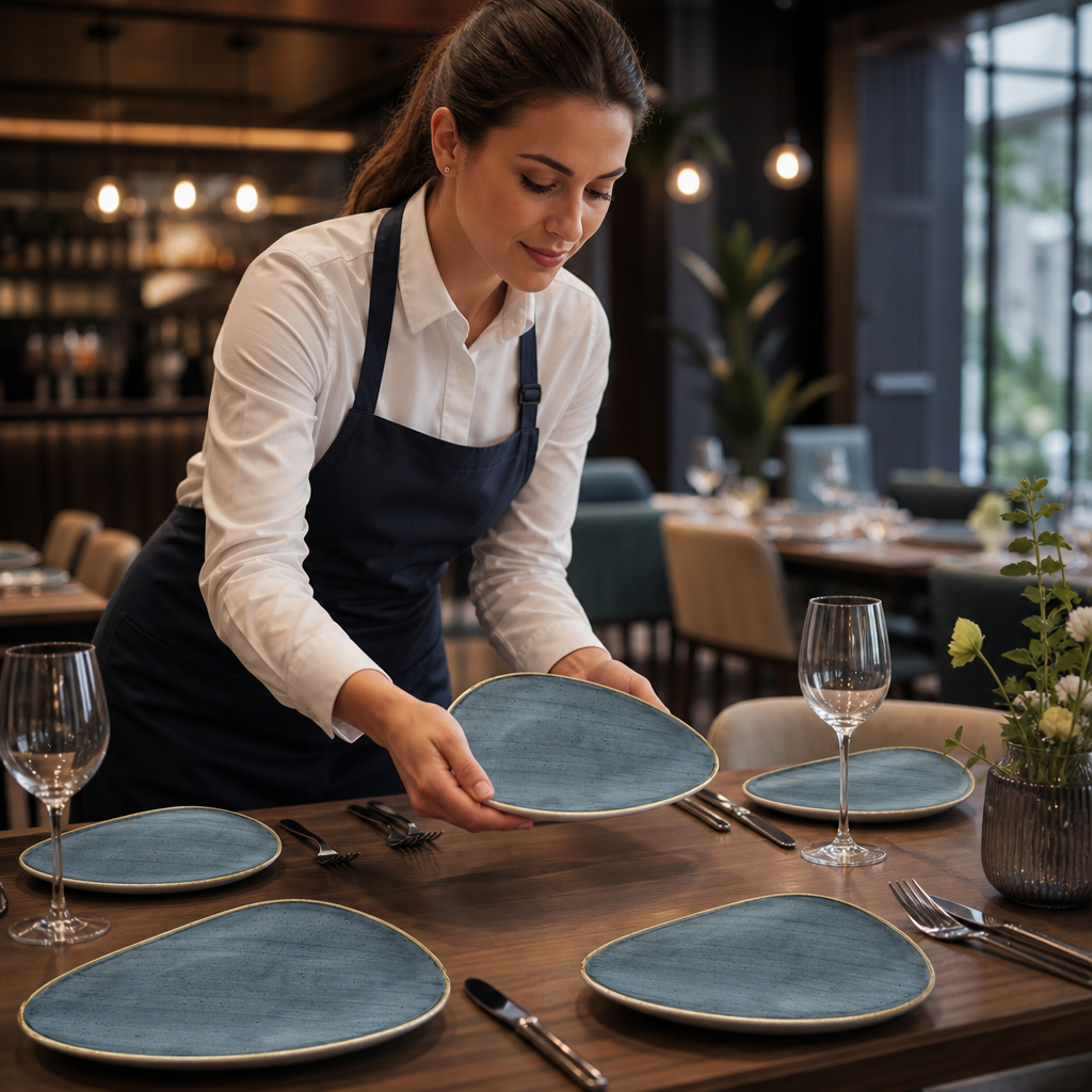 Triangular Plates Blue Vitrified Ceramic for Dining (Pack of 6)