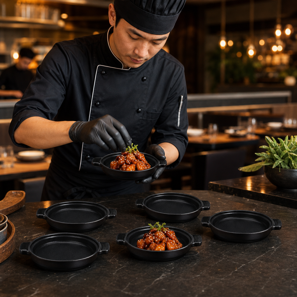 Individual Dishes 140mm Black Stoneware for Home Dining (Pack of 6)