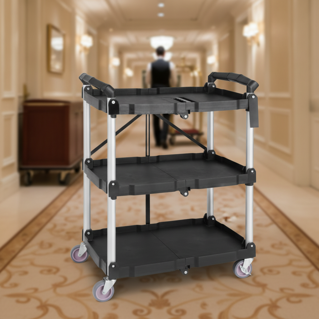 Polypropylene Folding Trolley Black Small for Hotels & Care Homes