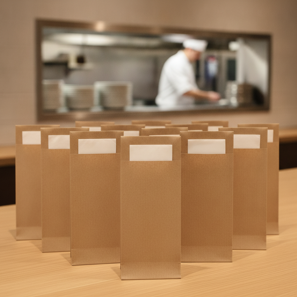 Paper Cutlery Pouch with Napkin 195x57.5mm for Efficient Table Service (Pack of 500)