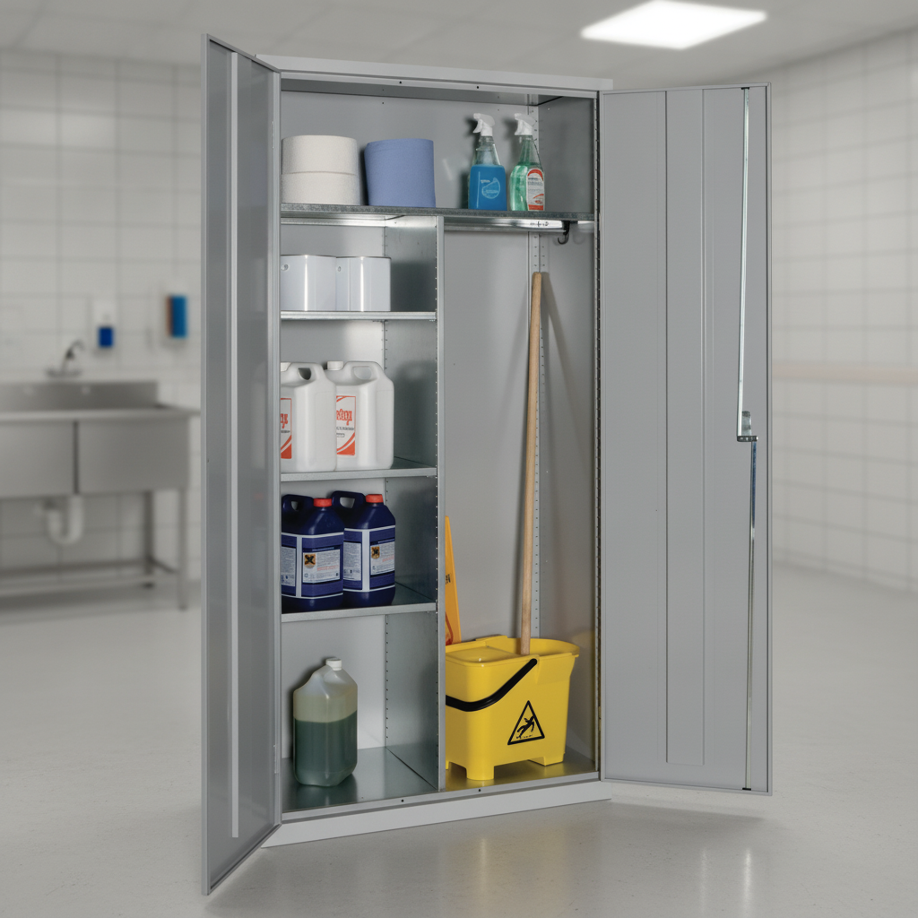Mild Steel Lockable Janitorial Cupboard for Cleaning Equipment
