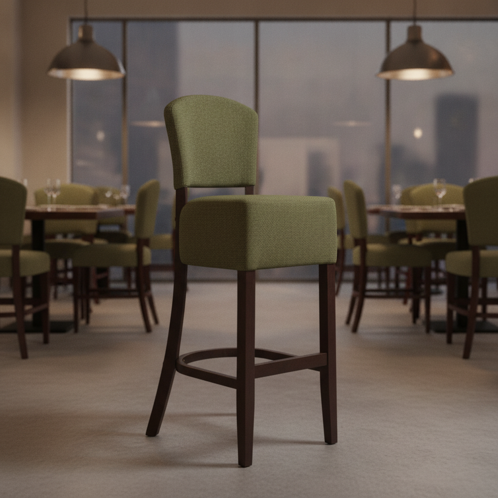 Rubber Wood Bar Chair with Shetland Forest Upholstery 1175mm for Commercial Use