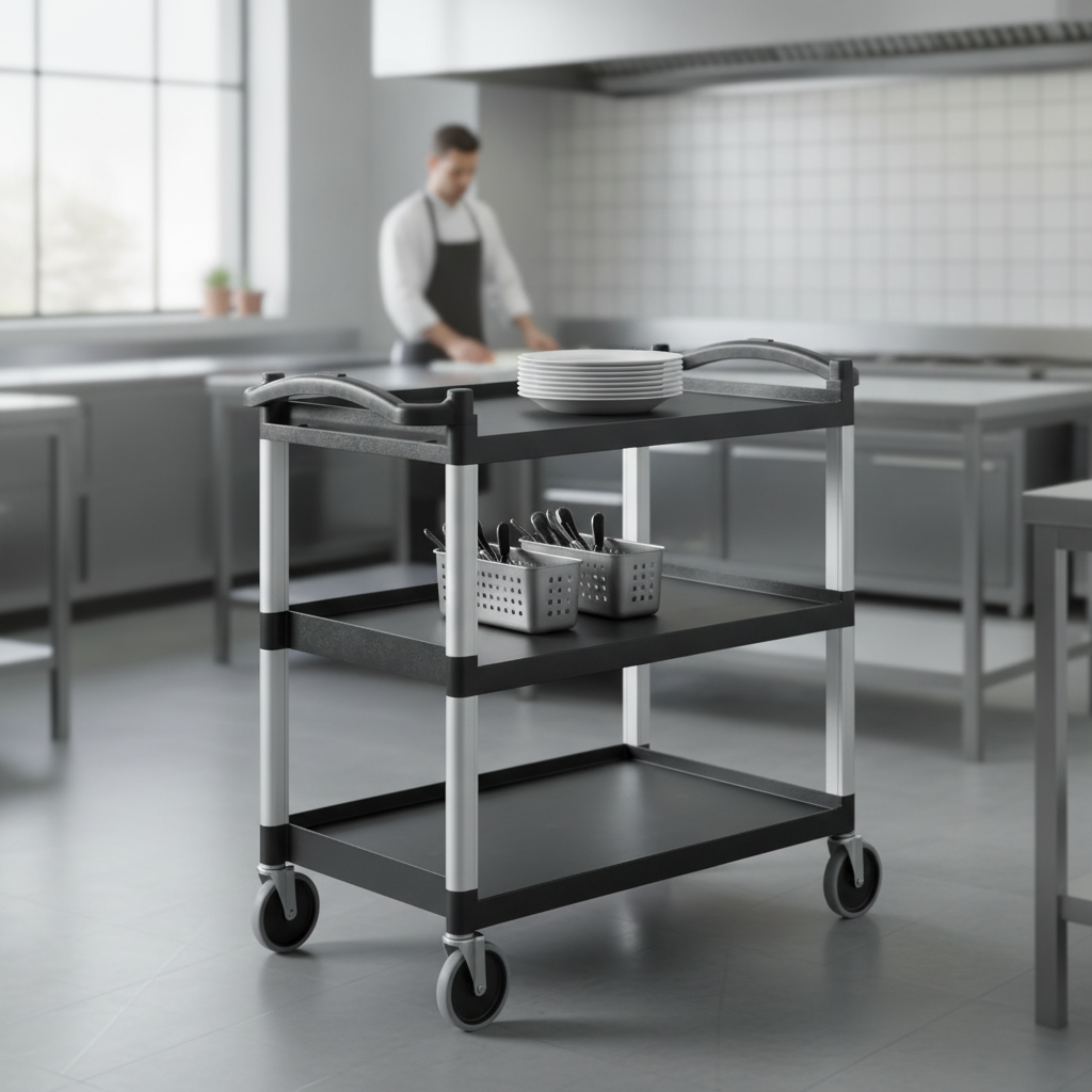 Polypropylene Three Shelf Utility Cart for Commercial Use