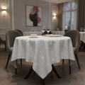Cotton White Luxor Tablecloth with Ivy Leaf Pattern for Dining Rooms