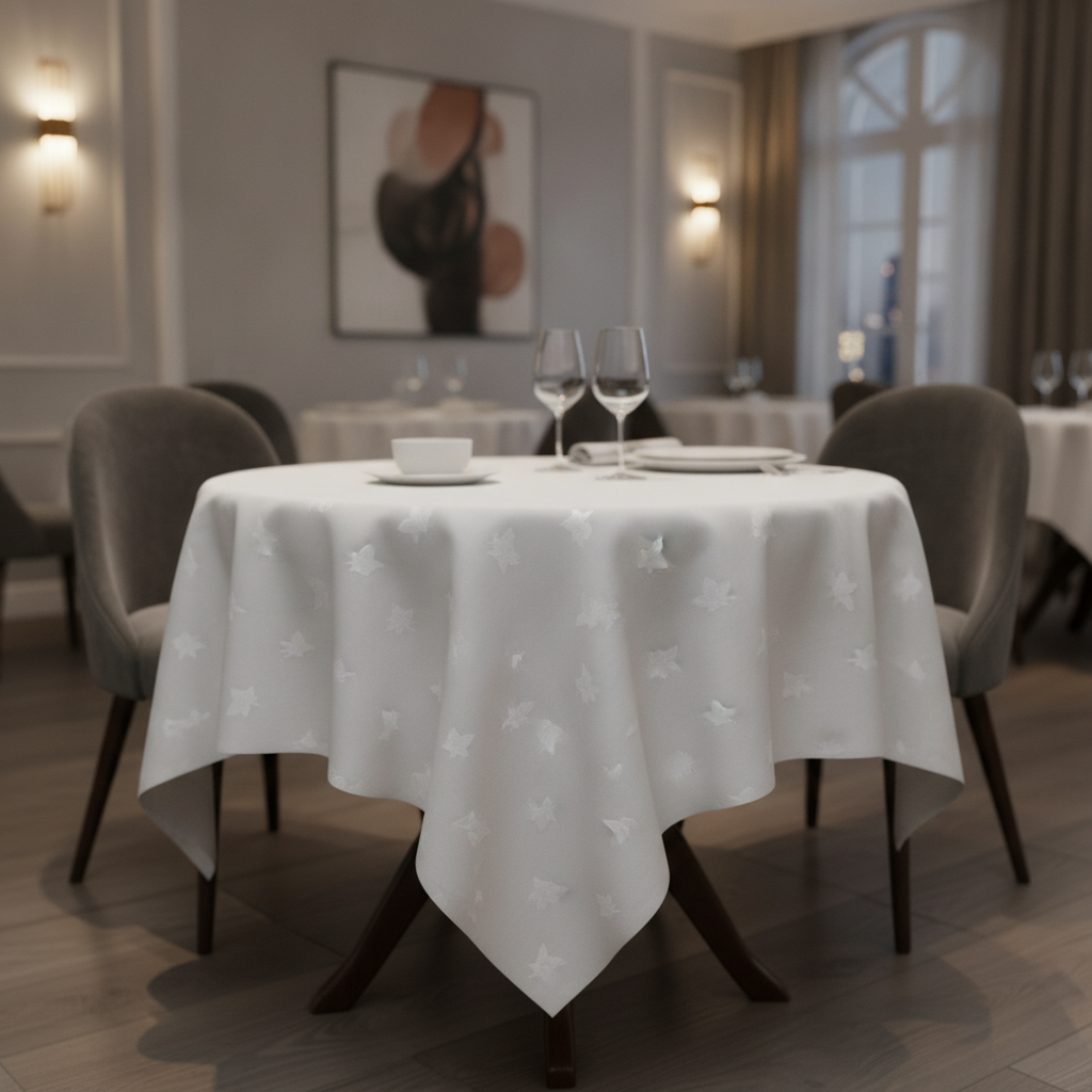 Cotton White Luxor Tablecloth with Ivy Leaf Pattern for Dining Rooms