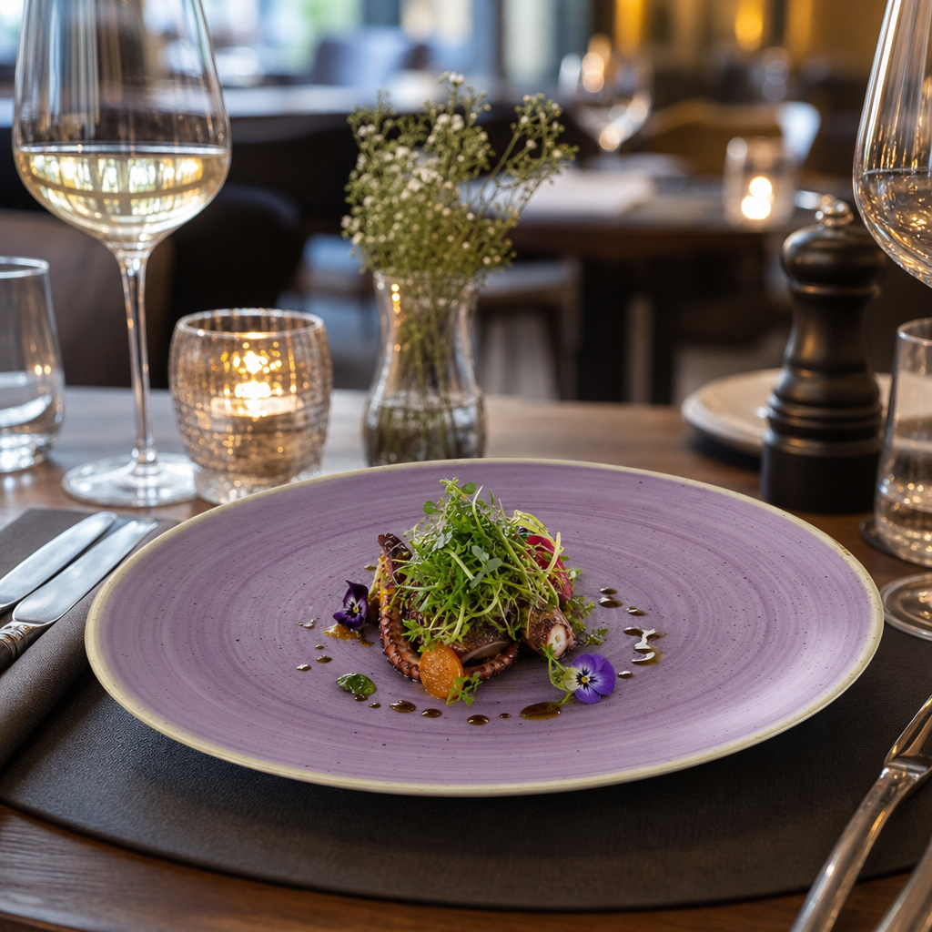 Hand Decorated Coupe Plates Purple Vitrified Ceramic for Stylish Dining (Pack of 12)