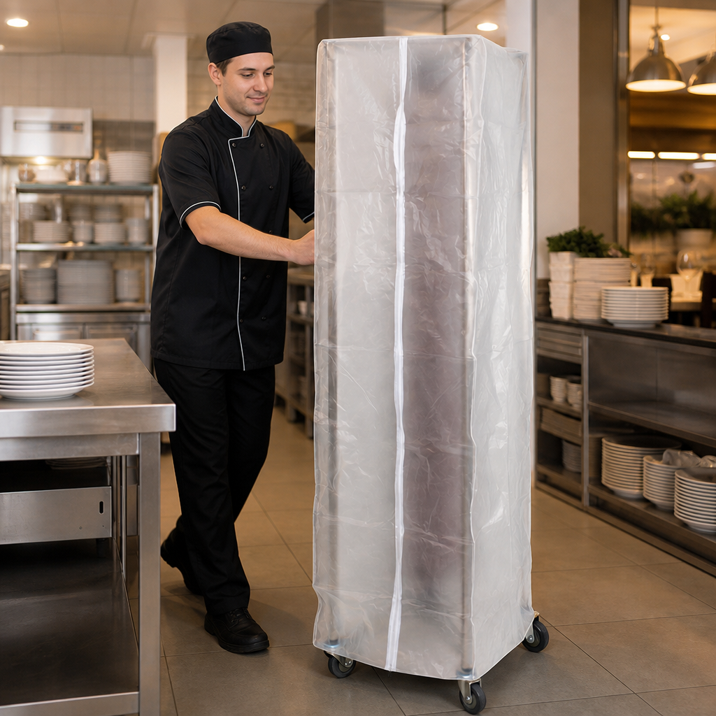 Stainless Steel Mobile Plate Rack Cover for Safe Food Transport