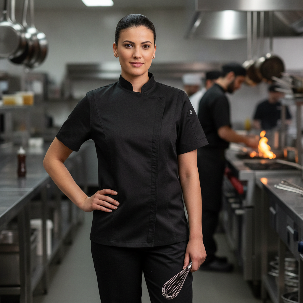 Polycotton Black Women's Chef Jacket for Busy Kitchens
