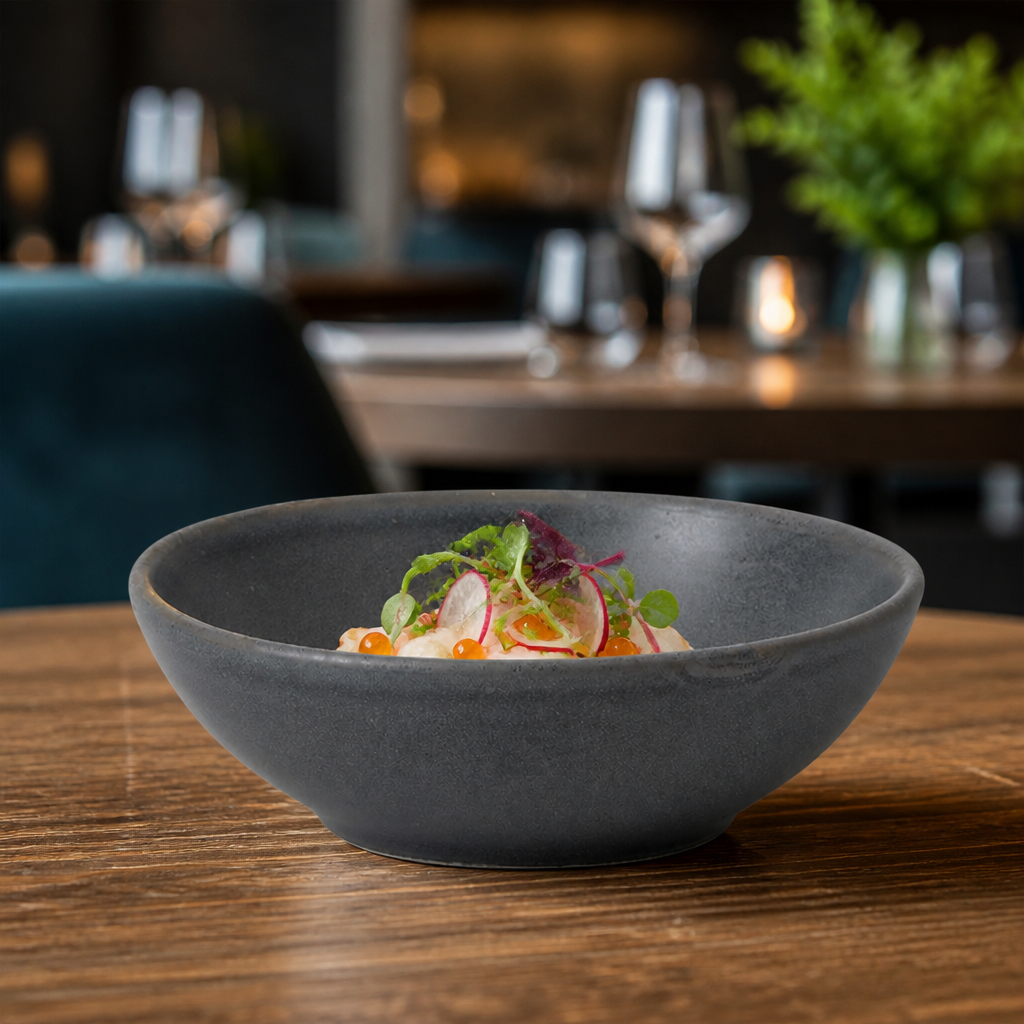 Nourish Seattle Grey Shallow Bowls 7oz for Modern Dining