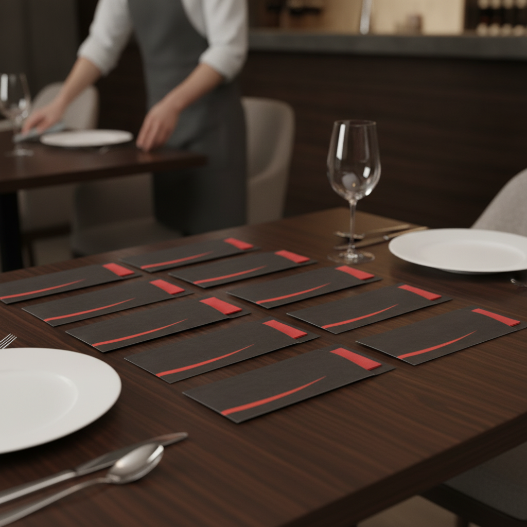 Paper Cutlery Pouch with Red Napkin 205mm for Efficient Table Service (Pack of 100)