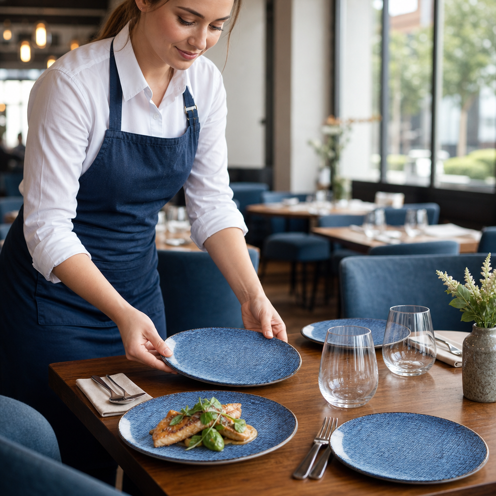 Coupe Plates Blue Porcelain for Daytime Dining (Pack of 6)