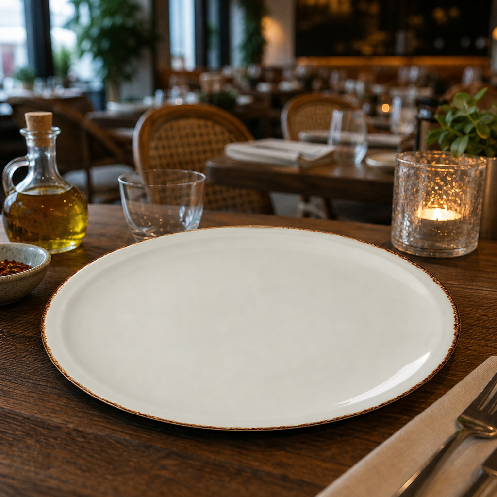 Brown Dapple Porcelain Pizza Plates 315mm for Restaurants & Cafés (Pack of 6)