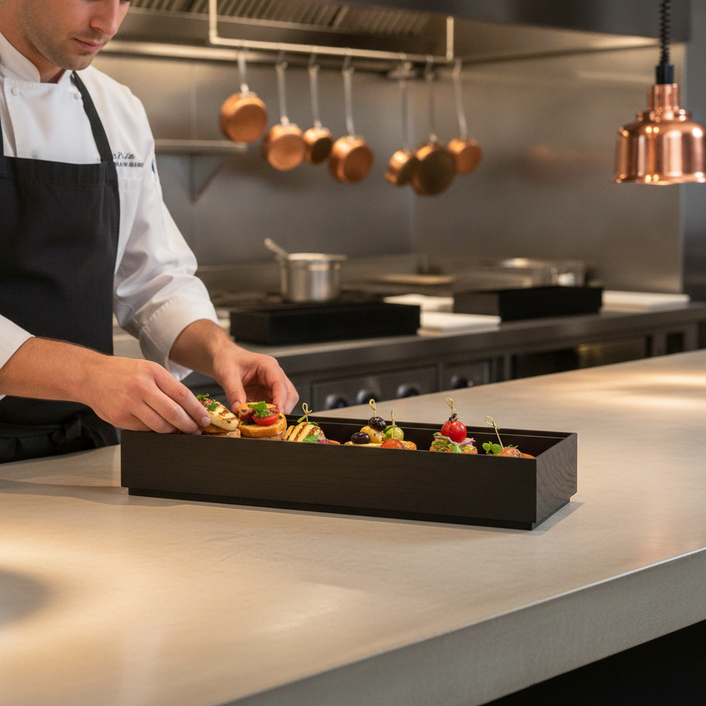 Black Oak Wood GN 2/4 Box for Catering Presentations