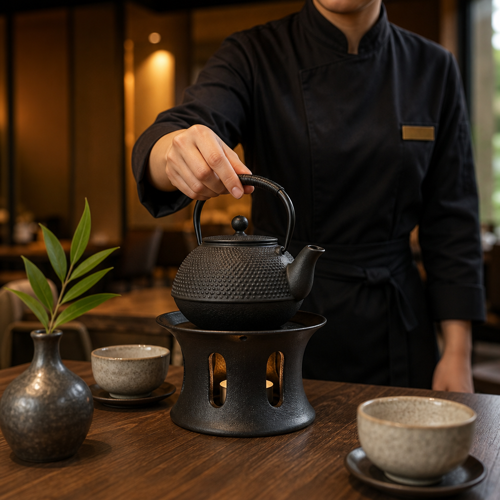 Cast Iron Teapot Warmer in Black for Hot Drink Presentation