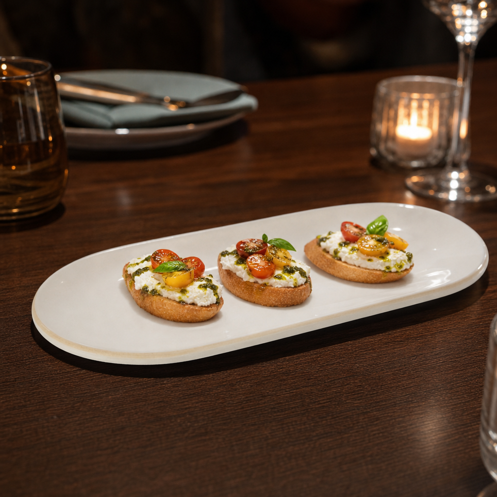Oval Serving Plates Ceramic for Appetisers & Starters (Pack of 6)