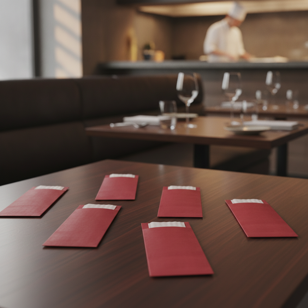 Beet Red Cutlery Pouch with 2-Ply Napkin for Dining Environments (Pack of 500)