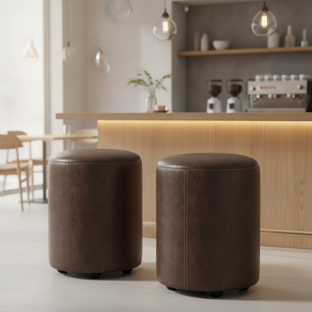 Rubber Wood Cylinder Bar Stools 470x350mm for Cafés & Restaurants (Pack of 2)
