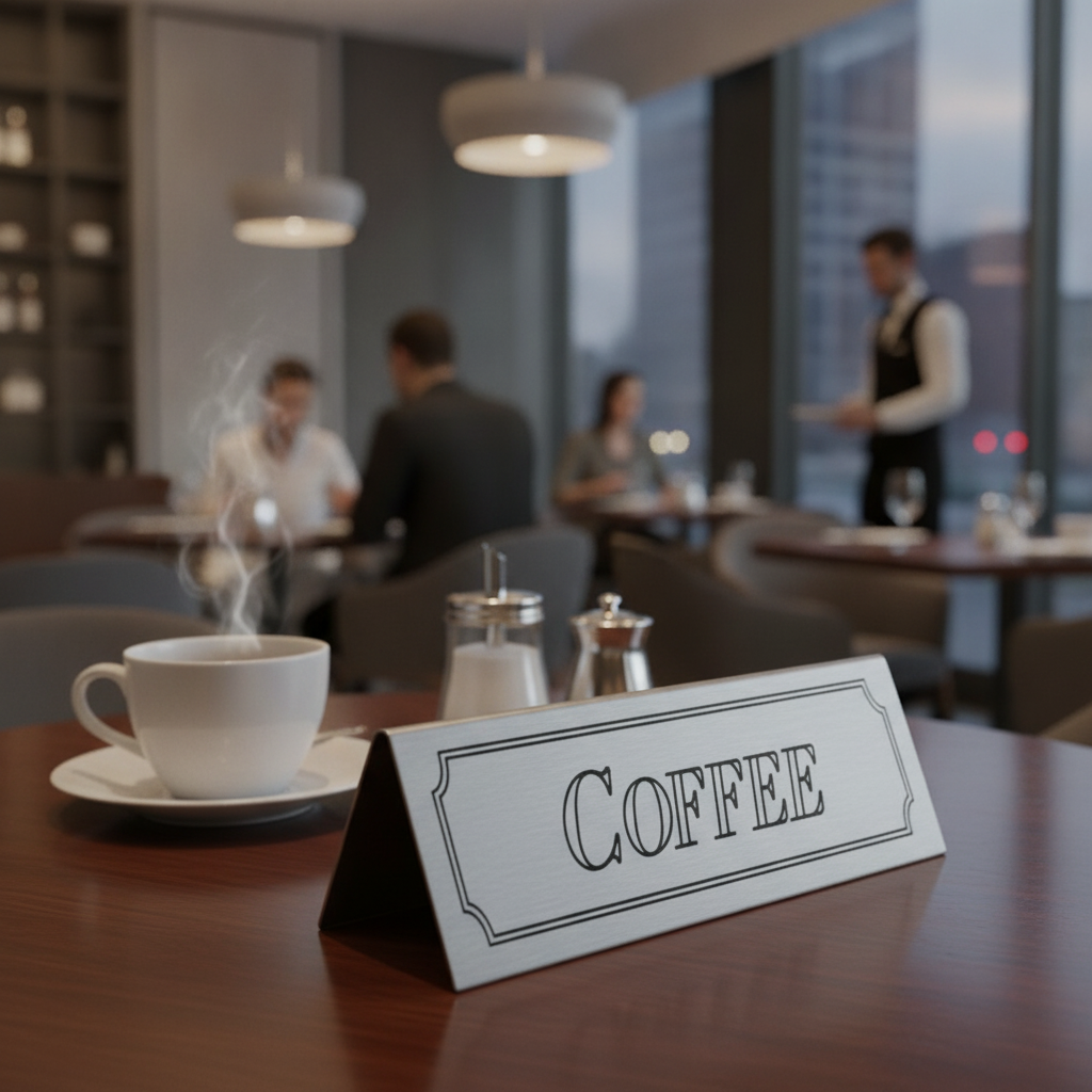 Stainless Steel Coffee Table Sign 38x120mm for Restaurants & Events