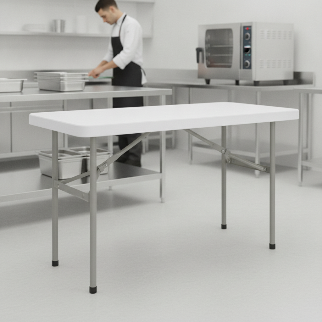 High-Density Polyethylene Rectangular Folding Table 4ft for Mobile Catering