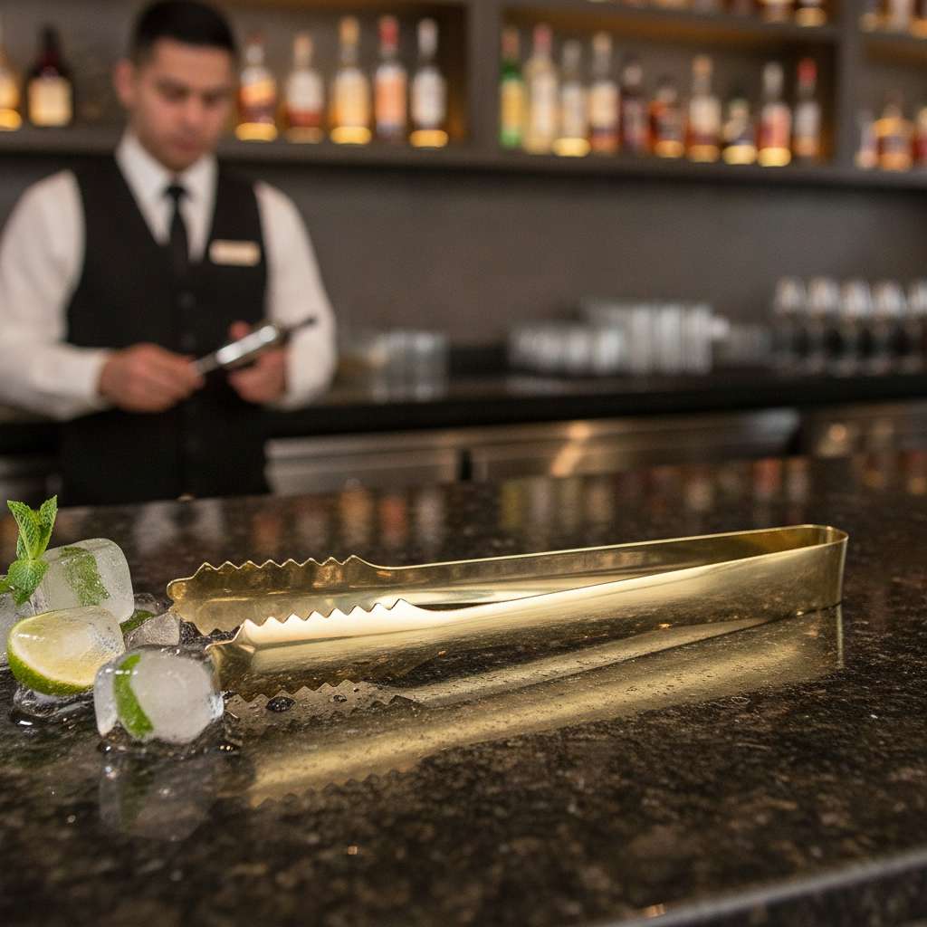 Stainless Steel Gold Plated Ice Tongs 7in for Home & Commercial Bars