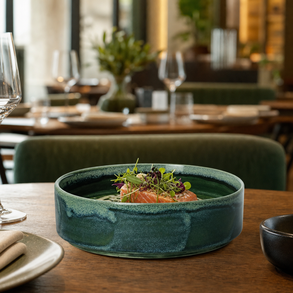 Round Stacking Trays 203mm Green Vitrified Ceramic for Versatile Dining (Pack of 12)