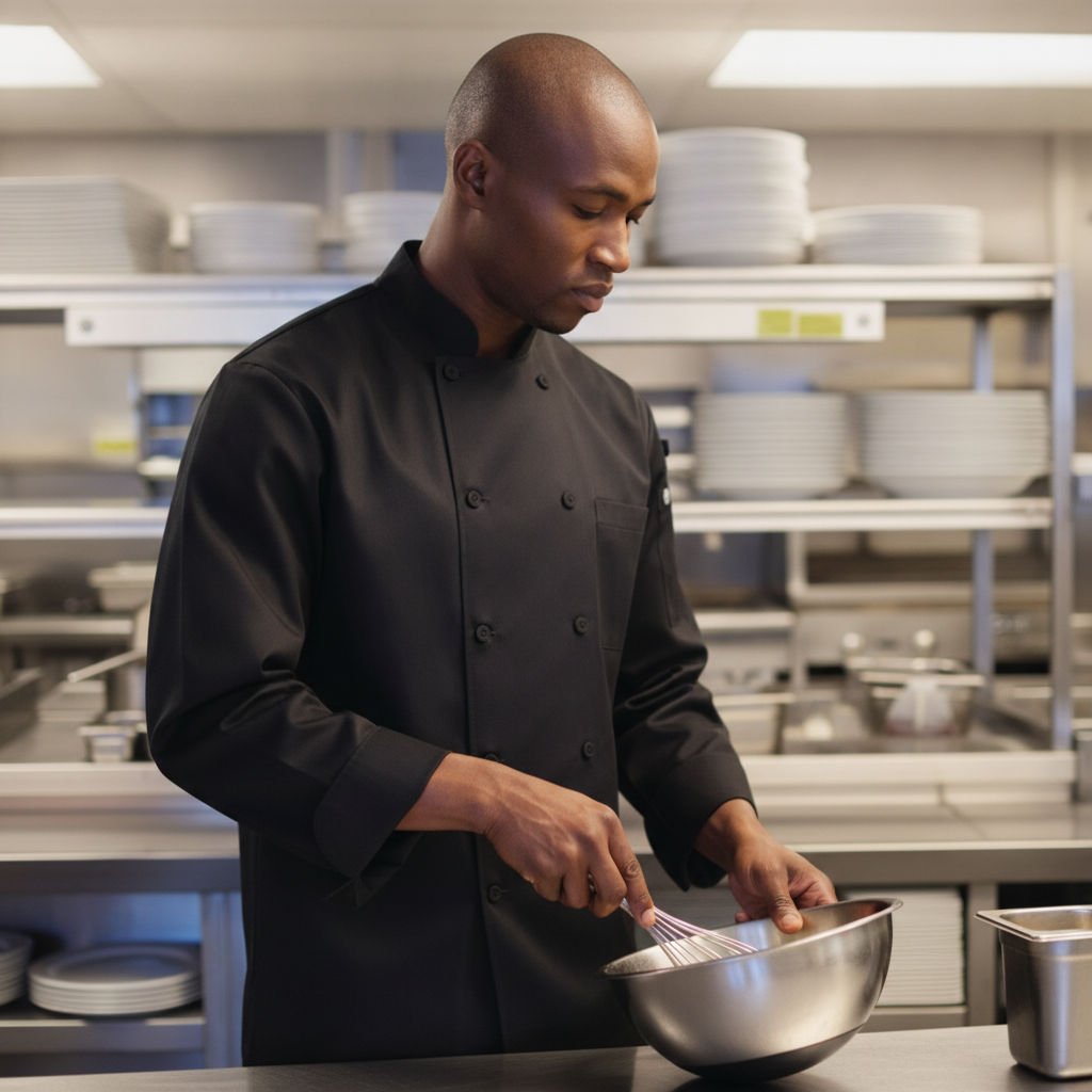Lightweight Black Polycotton Chef Jacket for Commercial Kitchens