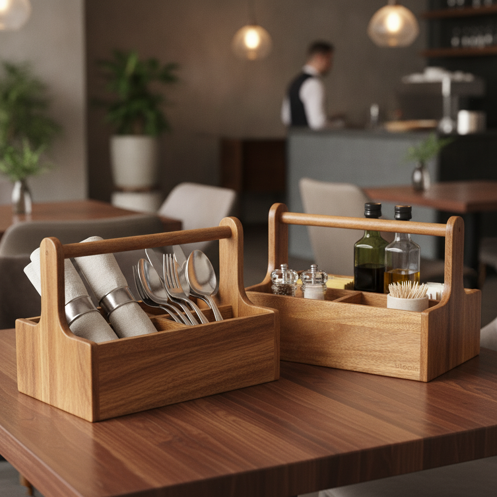 Acacia Wood Large Table Caddy 245x157mm for Cafés & Restaurants (Pack of 2)