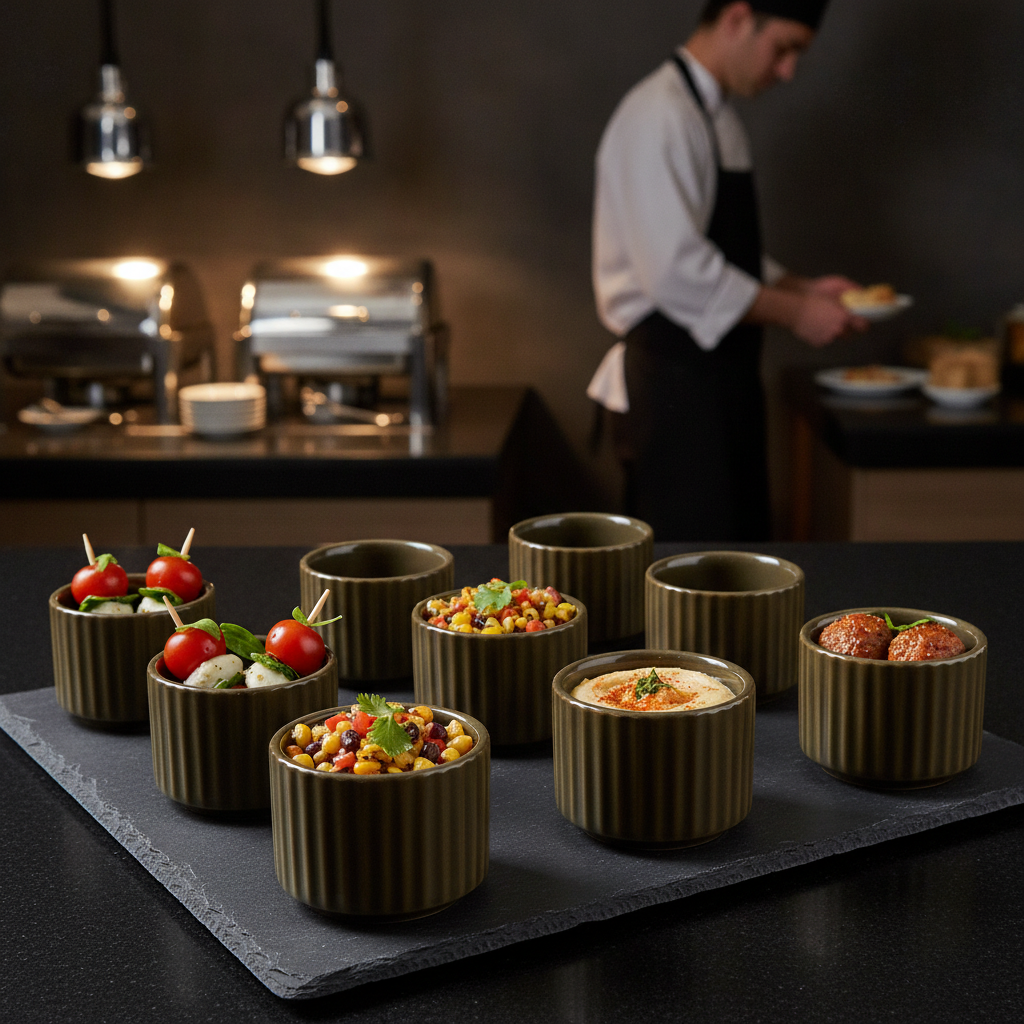 Porcelain Brown Bowls 25ml for Buffet Displays (Pack of 12)