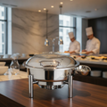 Stainless Steel Round Chafing Dish Stand with Glass View Cover for Buffet Displays