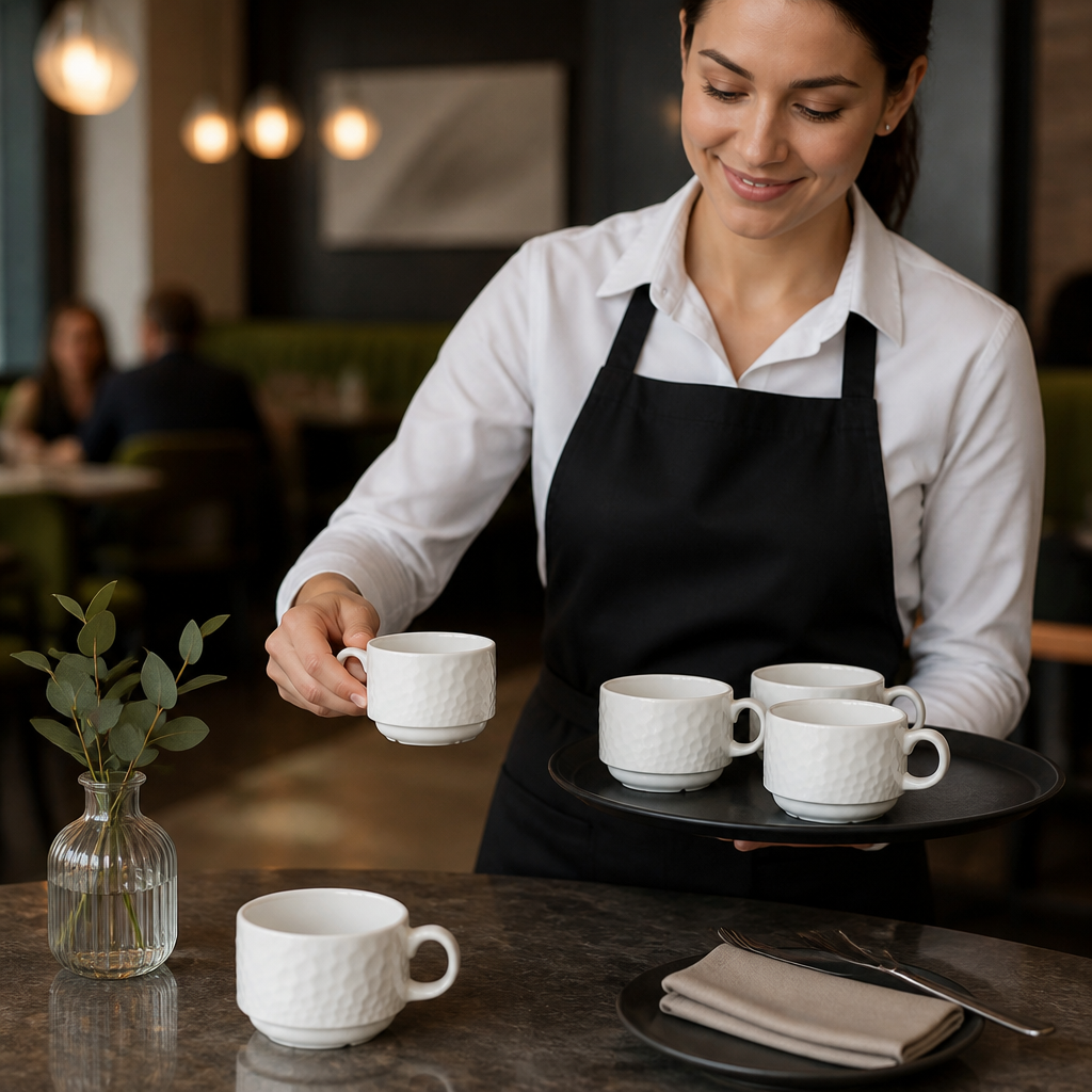 Alumina Stacking Cups 85ml Vitrified Ceramic for Hospitality (Pack of 12)